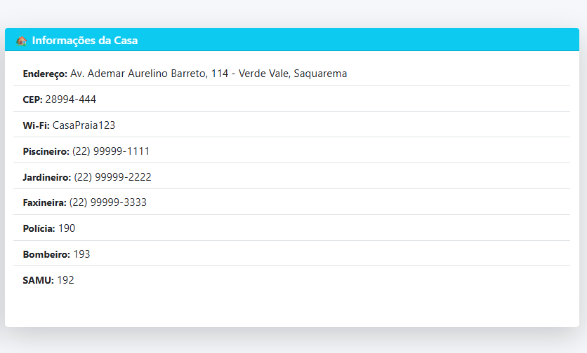 Informações da Casa